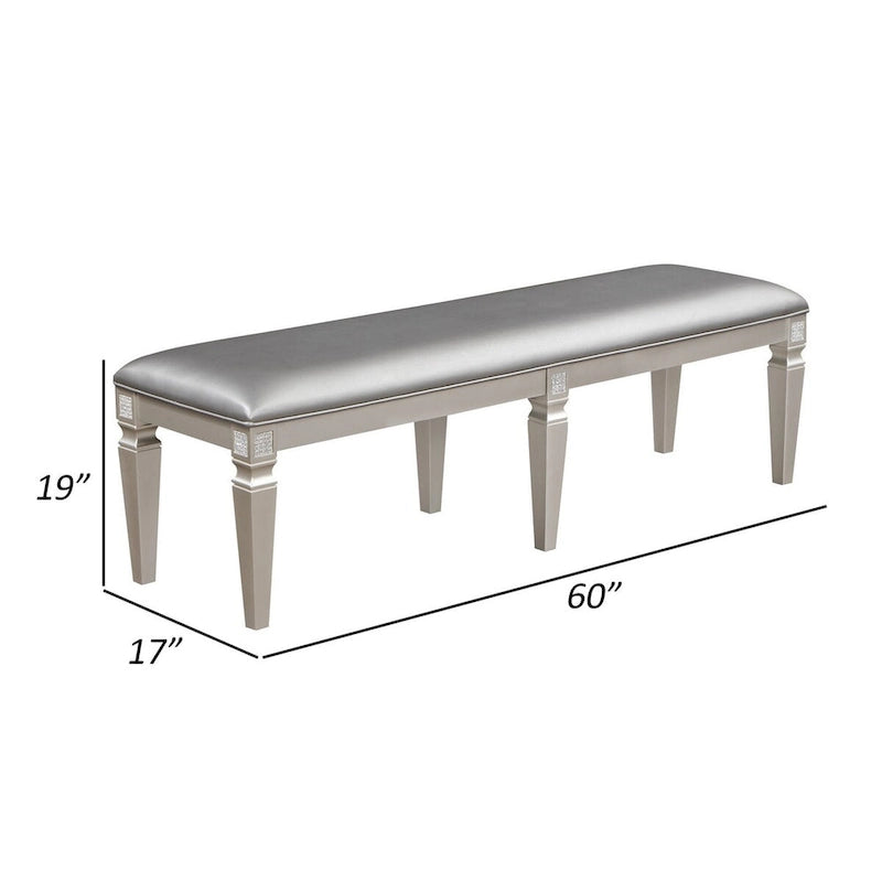 Banc de salle à manger 60 pouces, similicuir gris argenté étincelant, cadre en bois