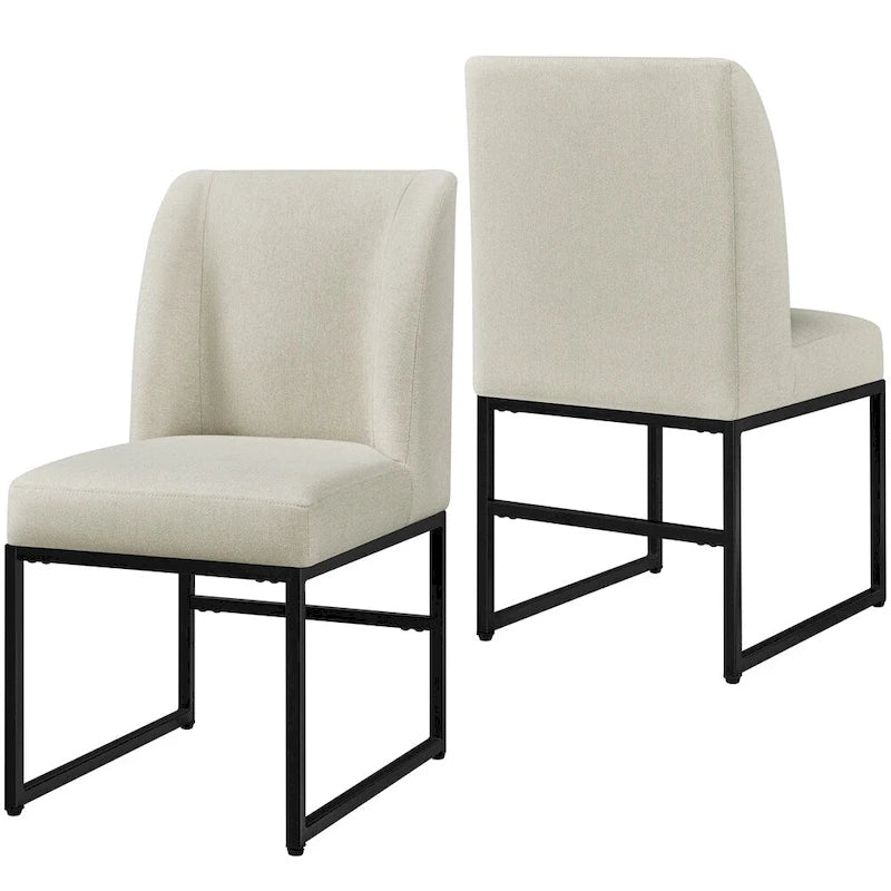 Chaises de salle à manger modernes rembourrées avec pieds en métal, beige