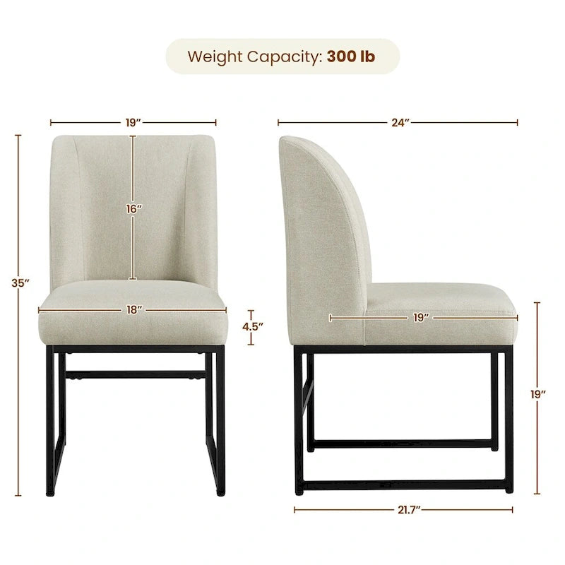 Chaises de salle à manger modernes rembourrées avec pieds en métal, beige