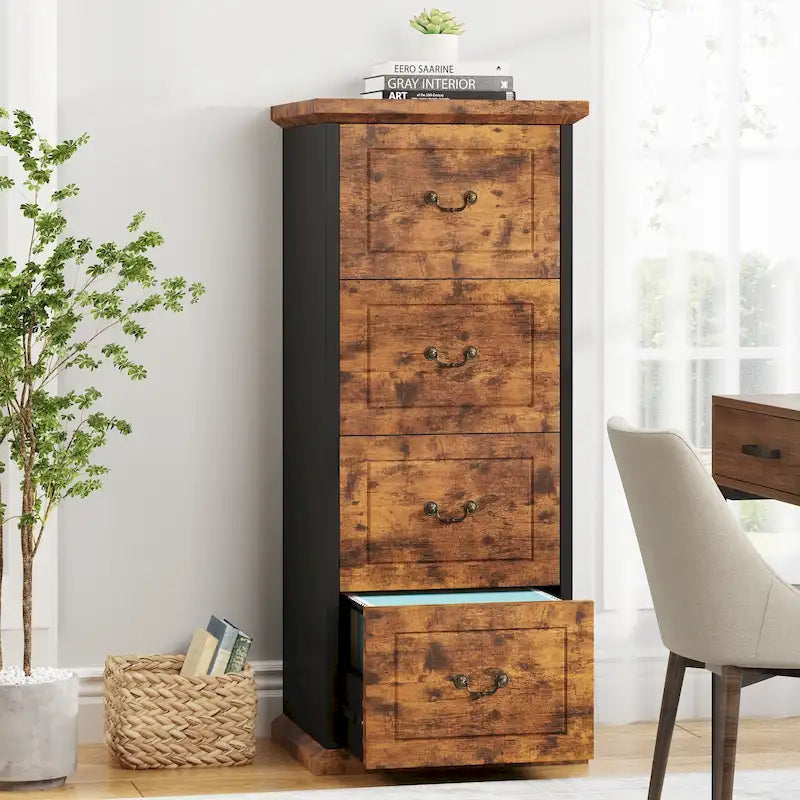 Classeur 4 tiroirs pour bureau à domicile, classeur vertical en bois pour format A4/lettre