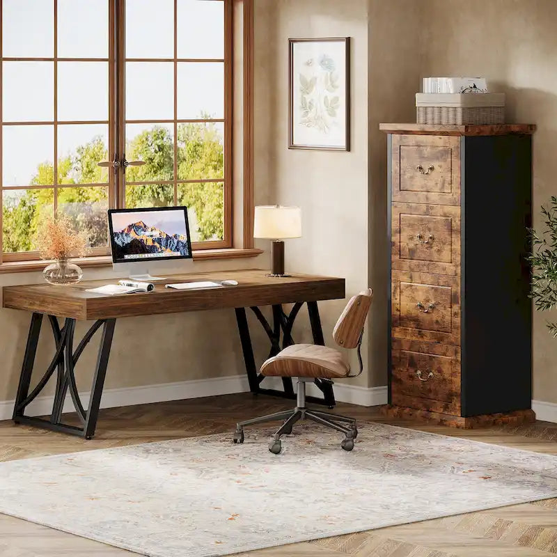 Classeur 4 tiroirs pour bureau à domicile, classeur vertical en bois pour format A4/lettre