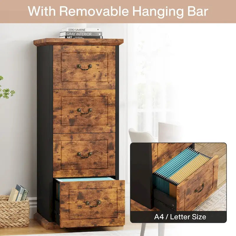 Classeur 4 tiroirs pour bureau à domicile, classeur vertical en bois pour format A4/lettre