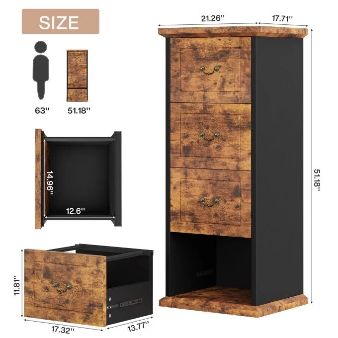 Classeur 4 tiroirs pour bureau à domicile, classeur vertical en bois pour format A4/lettre