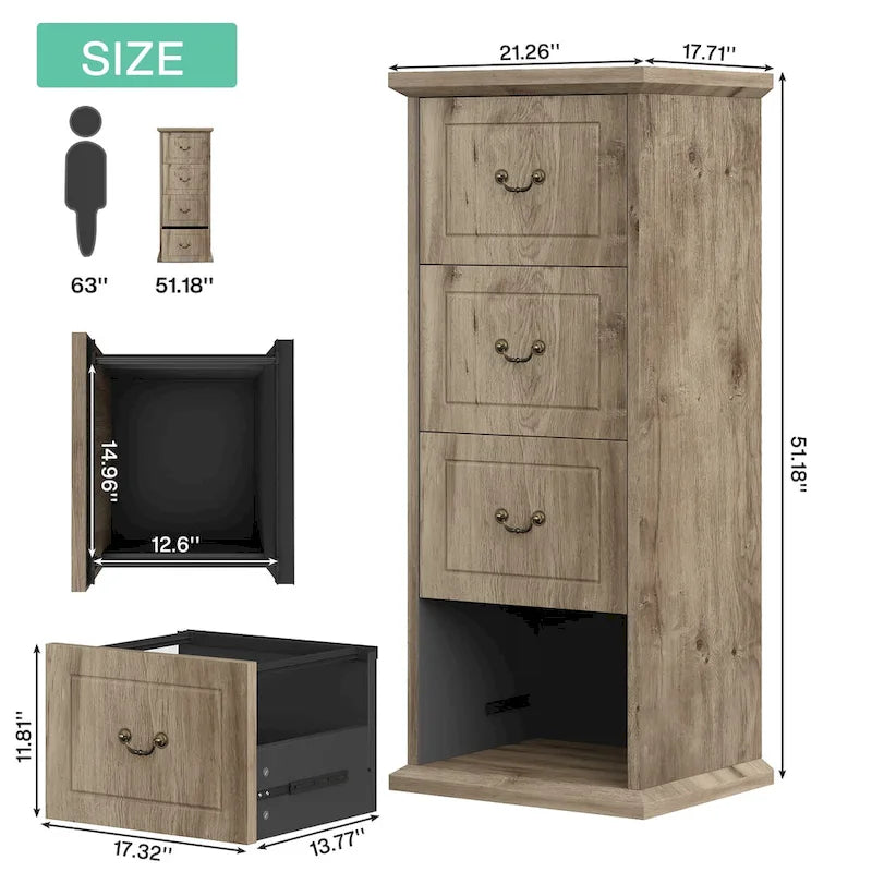 Classeur 4 tiroirs pour bureau à domicile, classeur vertical en bois pour format A4/lettre