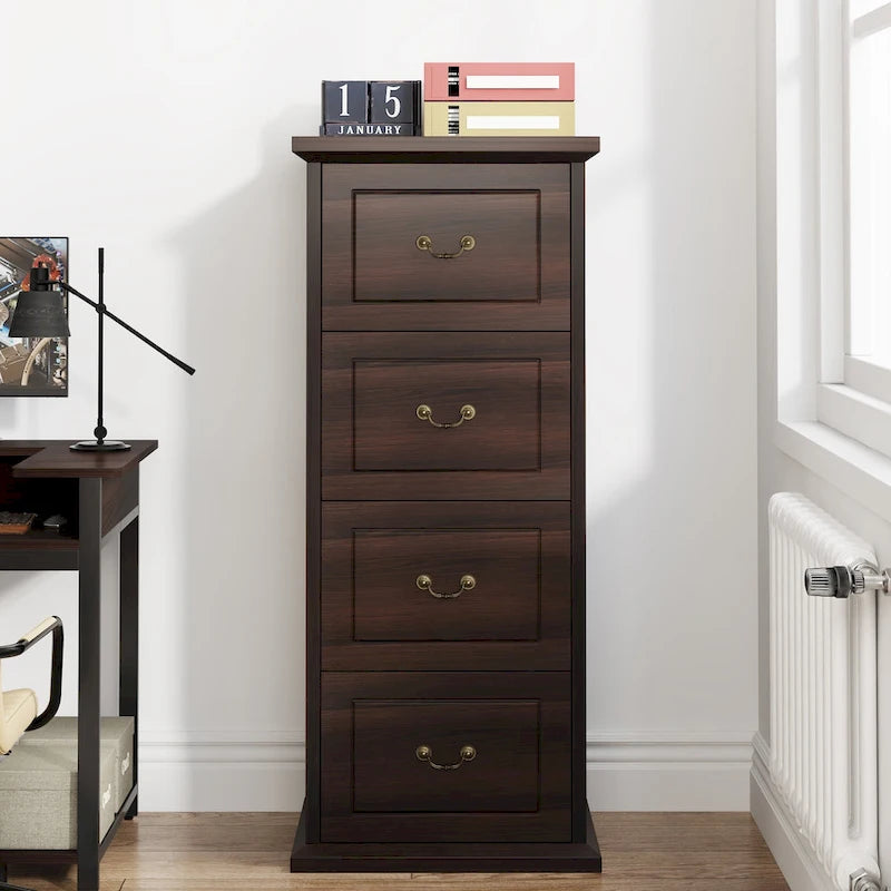 Classeur 4 tiroirs pour bureau à domicile, classeur vertical en bois pour format A4/lettre