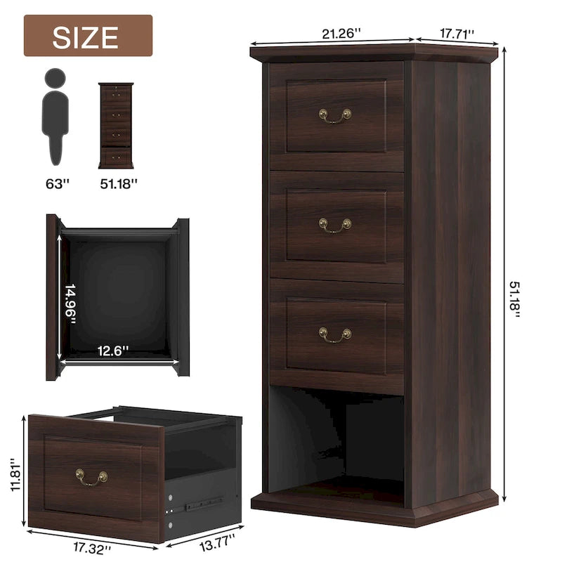 Classeur 4 tiroirs pour bureau à domicile, classeur vertical en bois pour format A4/lettre