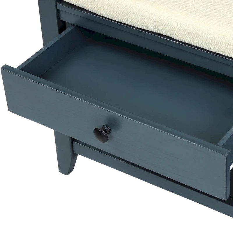 Meuble à chaussures avec coussin et tiroirs, banc de rangement multifonctionnel pour entrée (Bleu marine antique)
