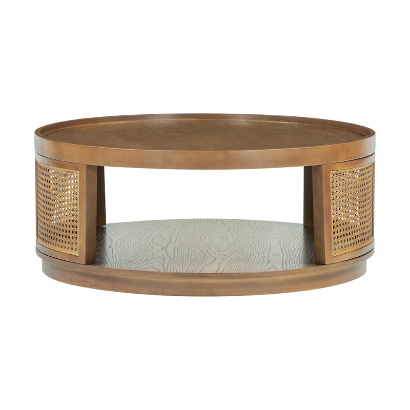 Table basse ronde en rotin avec côtés en rotin