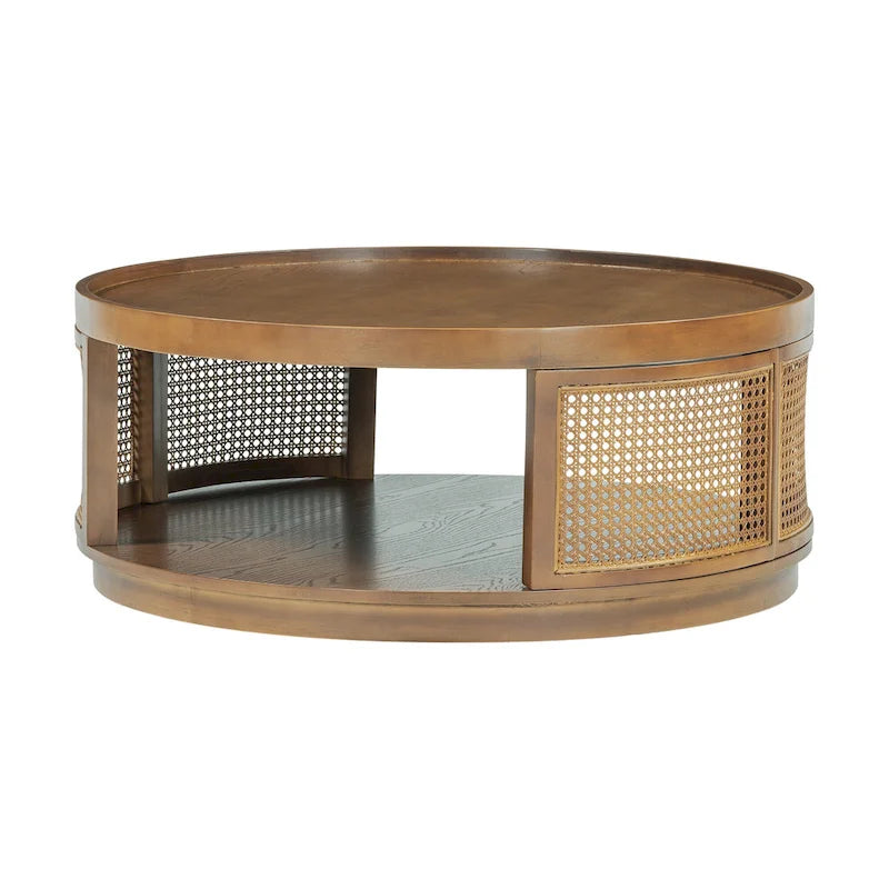 Table basse ronde en rotin avec côtés en rotin