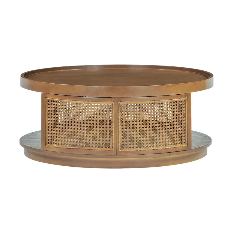 Table basse ronde en rotin avec côtés en rotin