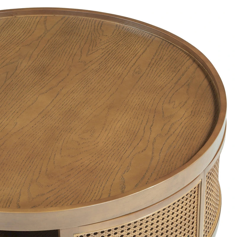 Table basse ronde en rotin avec côtés en rotin