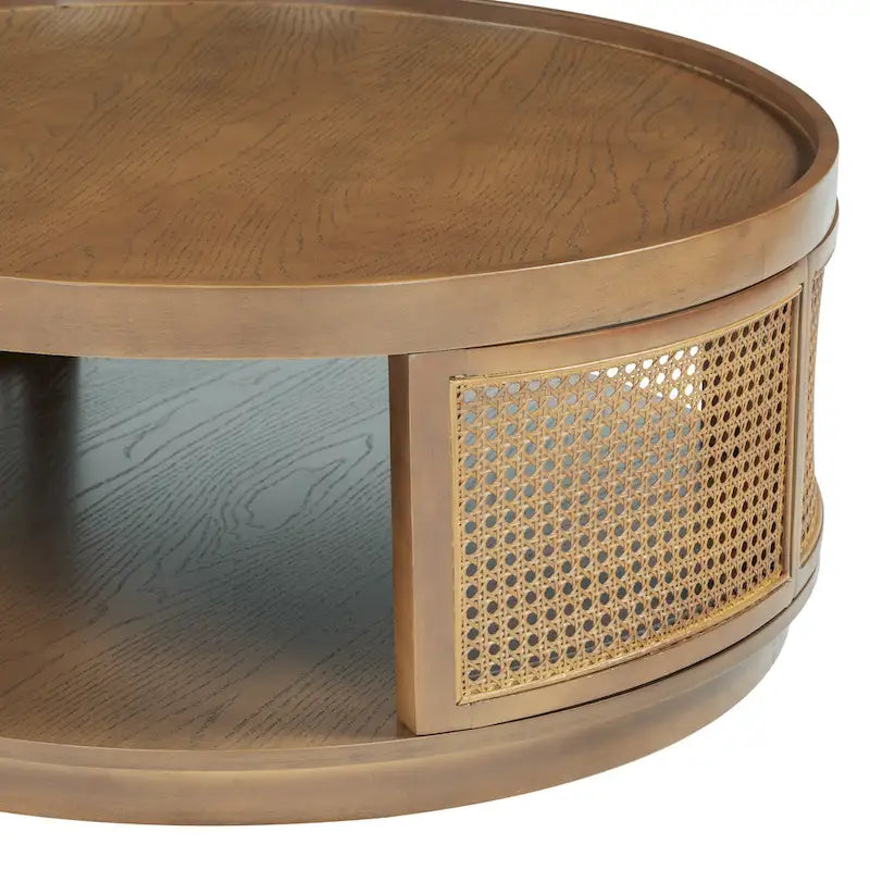 Table basse ronde en rotin avec côtés en rotin