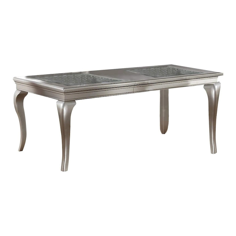 Table à manger Inch, 6 places extensible, verre, argent, bois