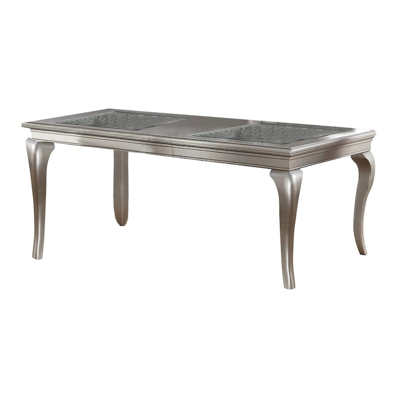 Table à manger Inch, 6 places extensible, verre, argent, bois
