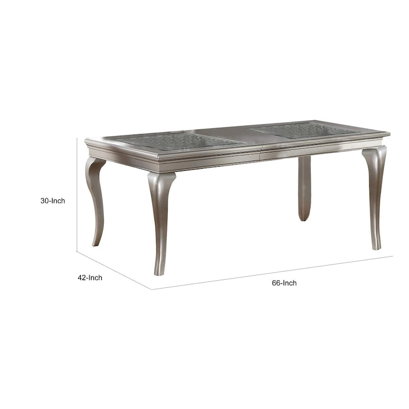 Table à manger Inch, 6 places extensible, verre, argent, bois