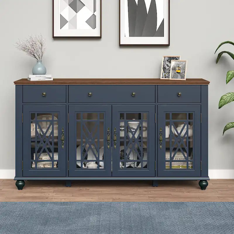 Buffet vaisselier de cuisine style vintage avec tiroirs - 63 po de largeur