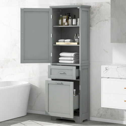 20 in. W x 13 in. D x 68.1 in. H Linen Cabinet with 2-Different Size Drawers and Adjustable Shelf