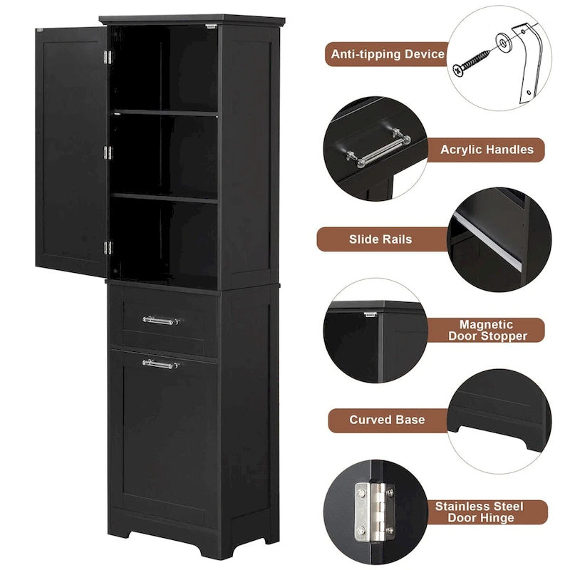 Meuble de rangement pour linge de 20 po L x 13 po P x 68,1 po H avec 2 tiroirs de tailles différentes et une étagère réglable