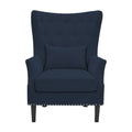 Fauteuil à oreilles classique en velours côtelé avec clous décoratifs, oreiller lombaire et pieds en hévéa